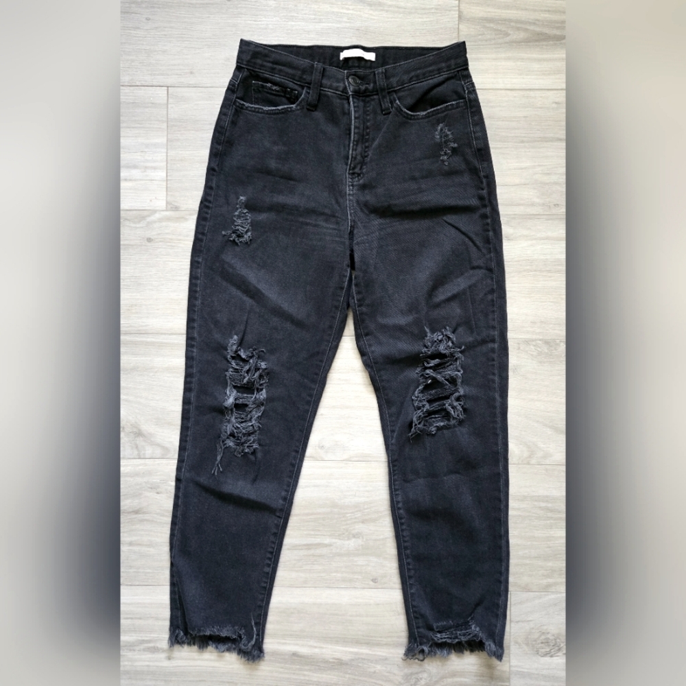 Distressed High Rise Curvy Mom Jeans